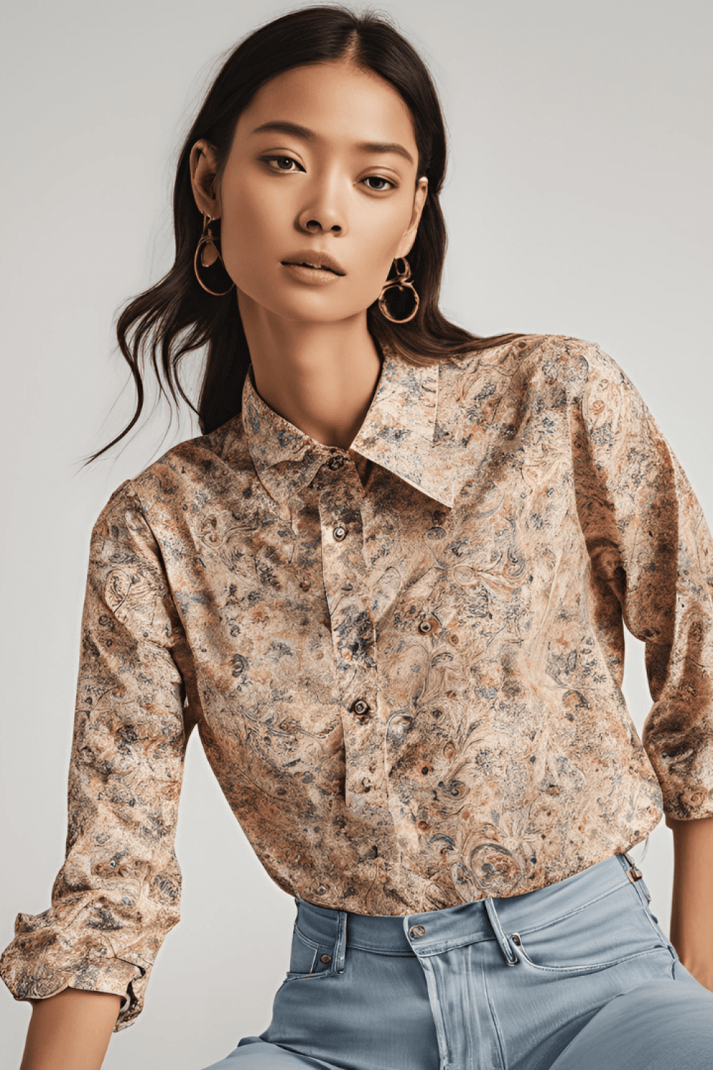 Blusa Feminina Floral Chic Bege