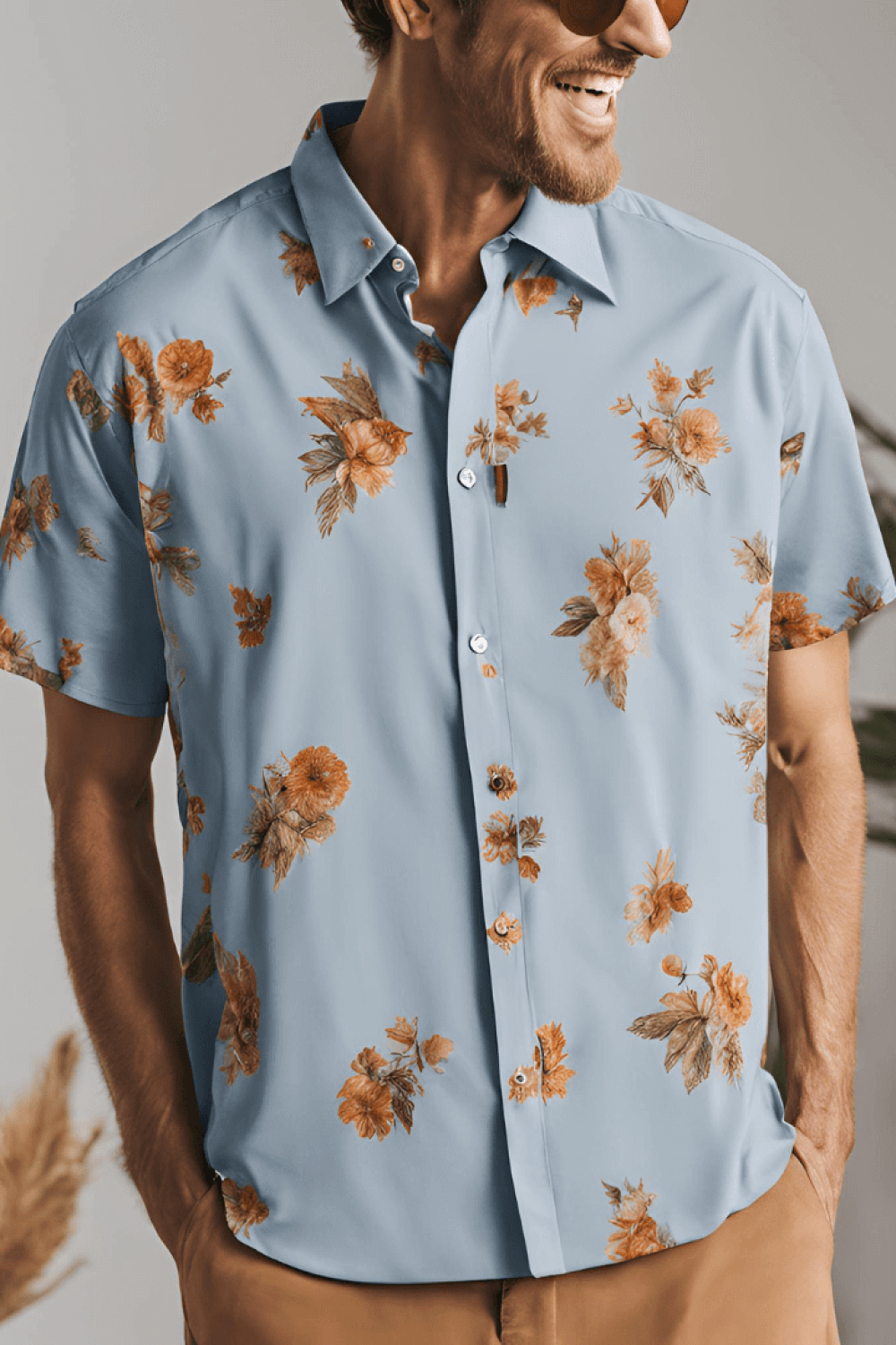 Camisa Masculina Tropical Vibes Azul