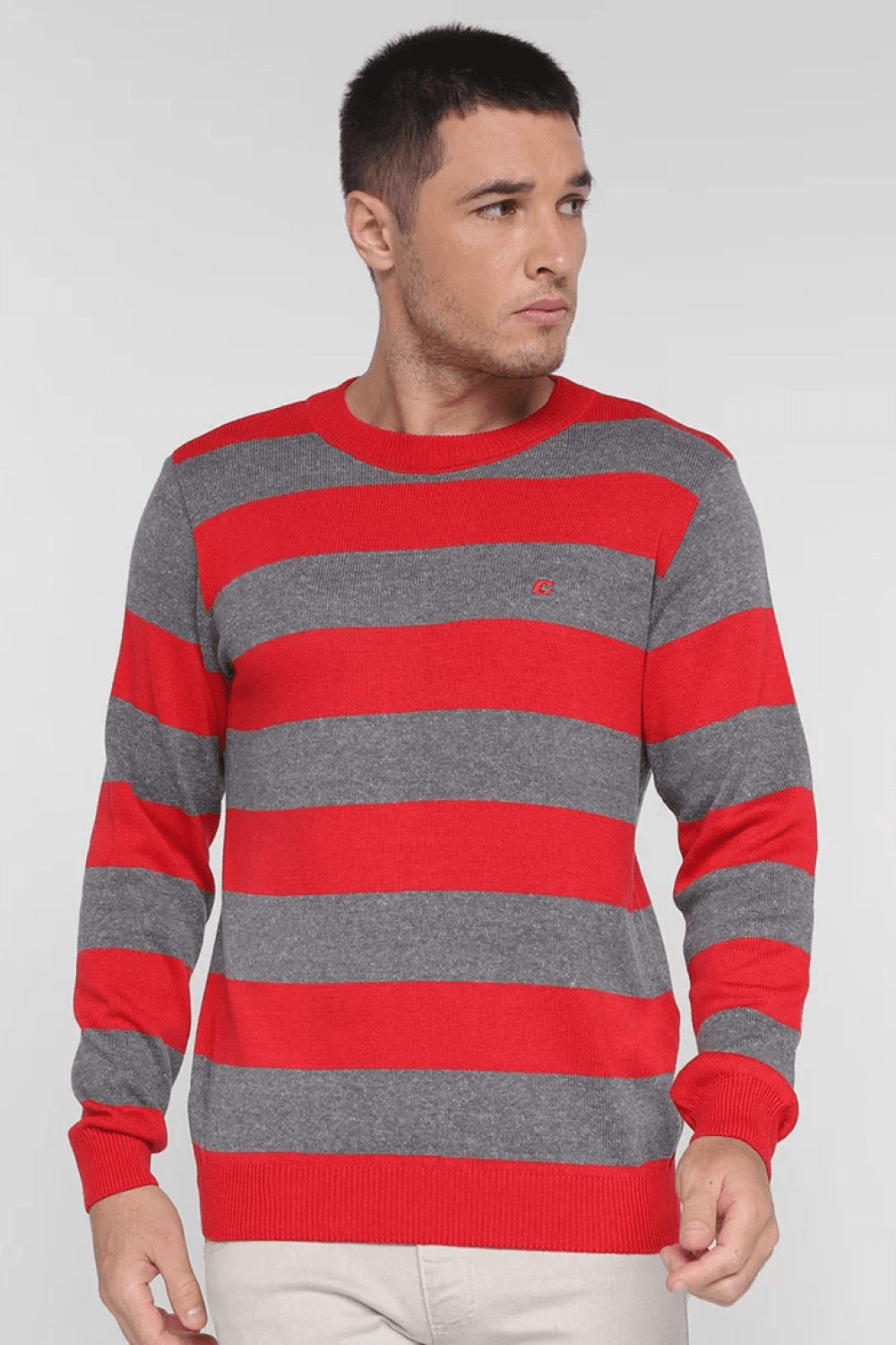 Suéter Listrado Vermelho e Cinza