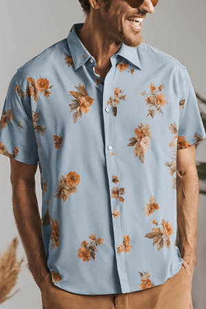 Camisa Masculina Tropical Vibes Azul