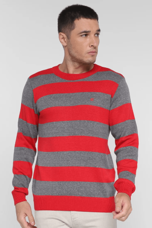 Suéter Listrado Vermelho e Cinza